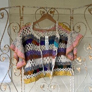 Anthropologie Recycled-Silk Crocheted Mini-Cardigan